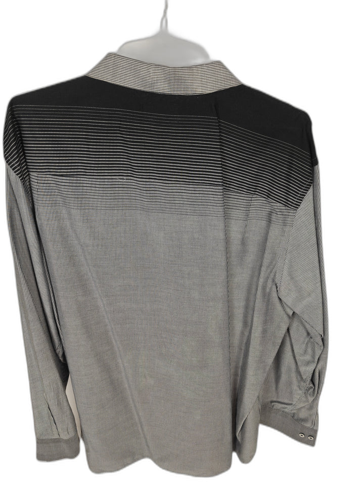 Alfani Men's 3XL Black Gray Micro Stripe Button Front Shirt Long Sleeve 100% Cotton