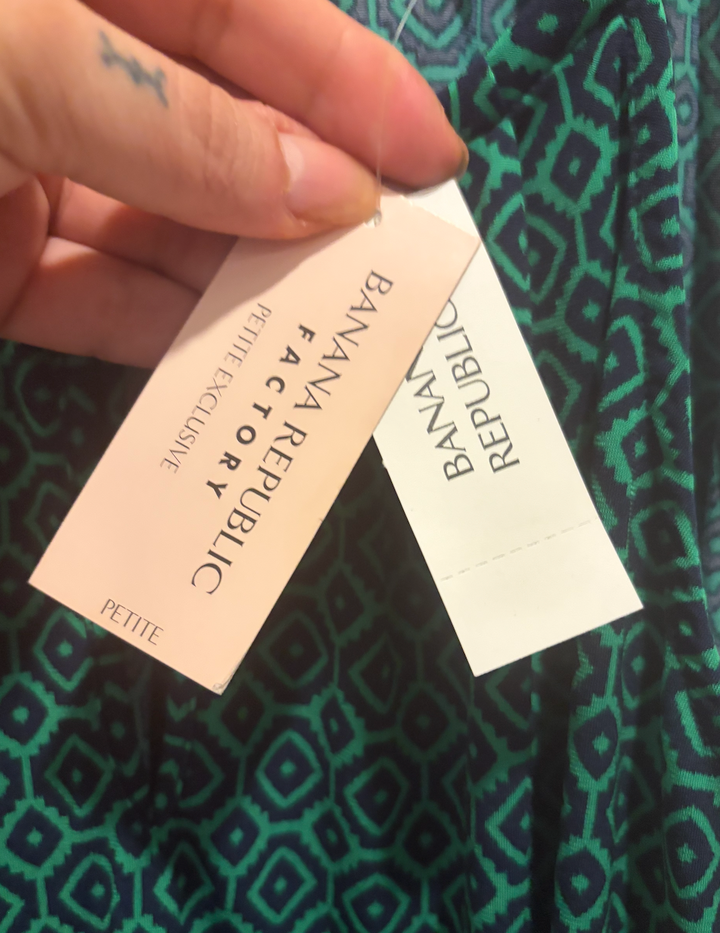 Banana Republic Factory Green Black Geometric Print Petite Mini Dress SP NWT