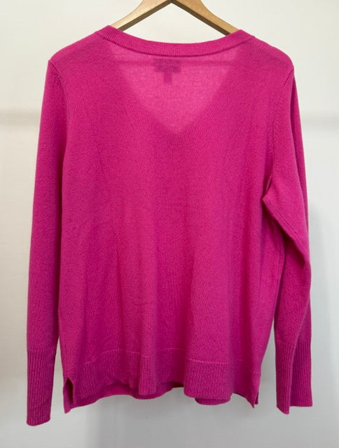 Nine West 100% Cashmere V‑Neck Sweater – Vibrant Pink SzXXL NWOT