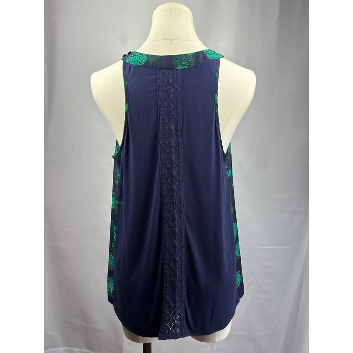 Market & Spruce Pineapple Print Keyhole Tank Top Medium Blue & Green