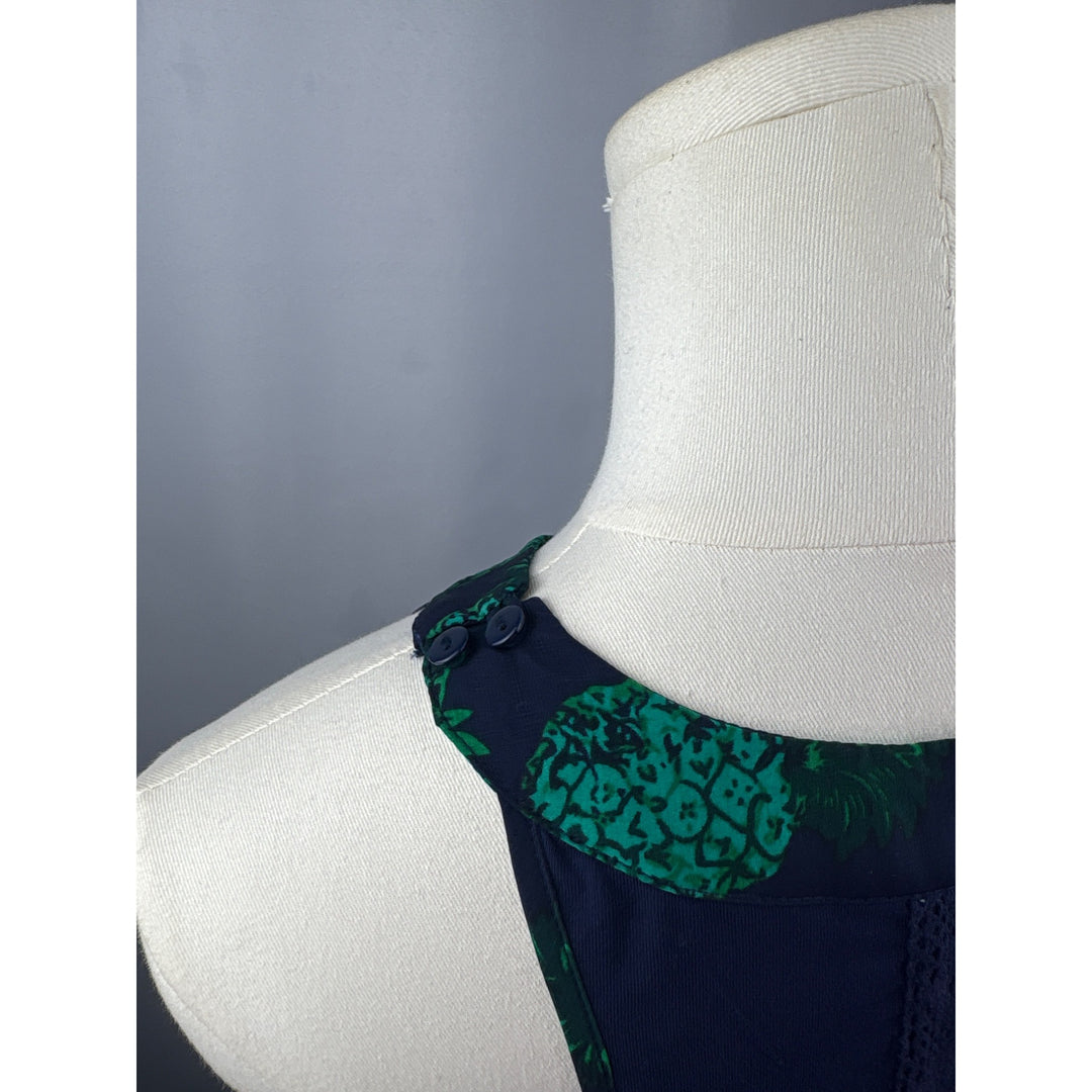 Market & Spruce Pineapple Print Keyhole Tank Top Medium Blue & Green