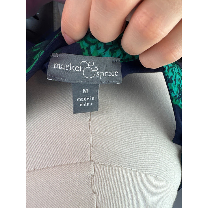 Market & Spruce Pineapple Print Keyhole Tank Top Medium Blue & Green