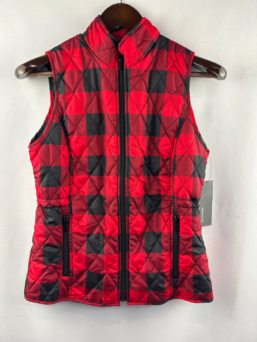Women’s Relativity Small Red &amp; Black Plaid Puffer Vest