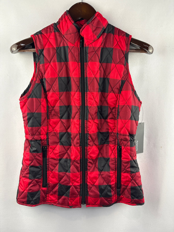 Women’s Relativity Small Red &amp; Black Plaid Puffer Vest