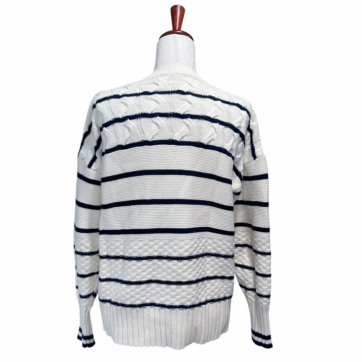 Vineyard Vines Women's Small Striped Fisherman Crew Sweater in Marshmallow Nautical