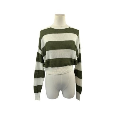 Madewell Womens Striped Crewneck Sweater XS Cotton & Acrylic Green/White