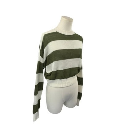 Madewell Womens Striped Crewneck Sweater XS Cotton & Acrylic Green/White