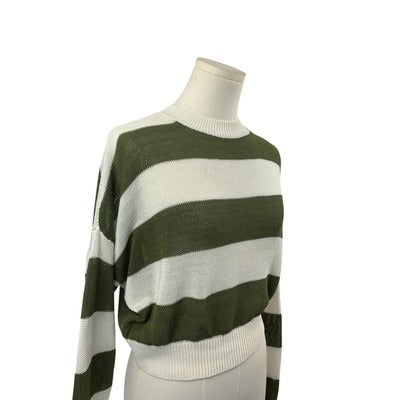 Madewell Womens Striped Crewneck Sweater XS Cotton & Acrylic Green/White