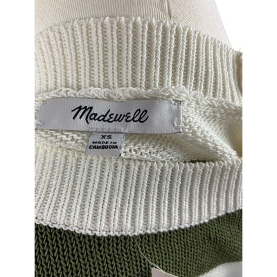 Madewell Womens Striped Crewneck Sweater XS Cotton & Acrylic Green/White