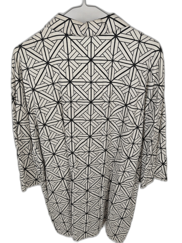 Trust Men's 3X White Black Geometric Linen Blend Button Front Shirt Size 3XL