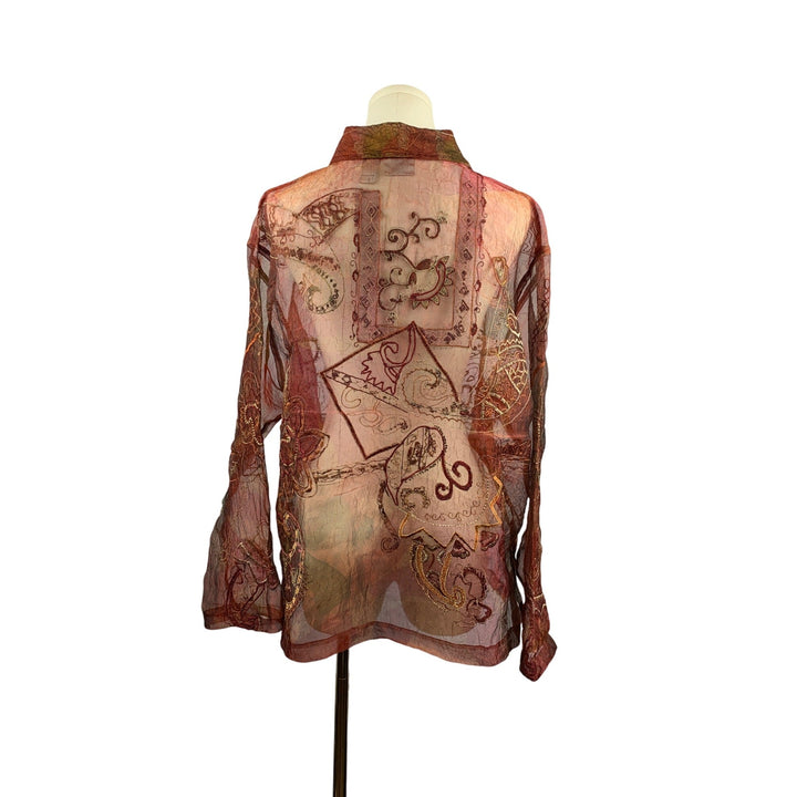 Chicos Sheer Embroidered Button-Up Jacket Size 3