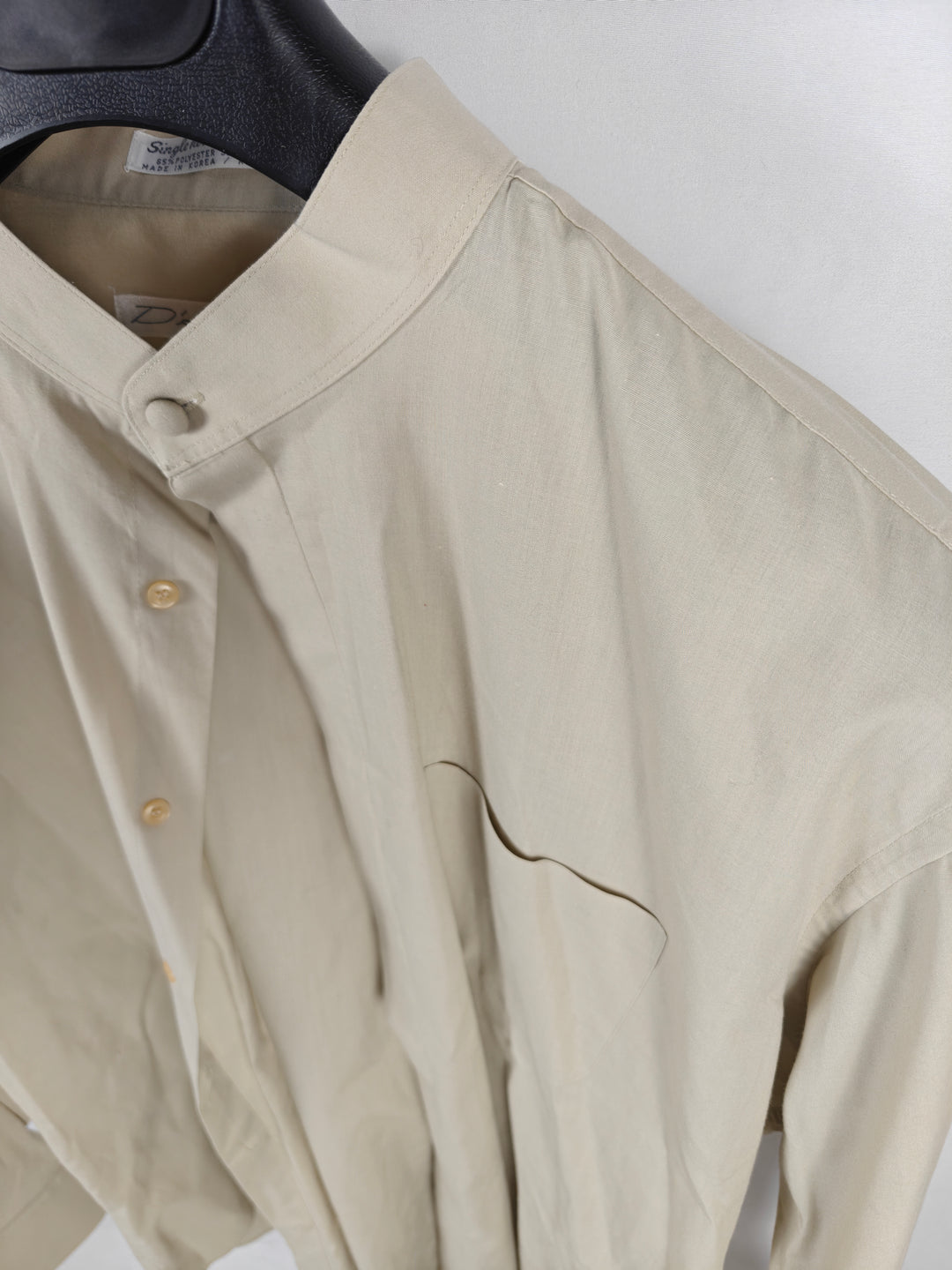 Men’s Diamante Mandarin Collar Dress Shirt Beige Size XL 17 34/35