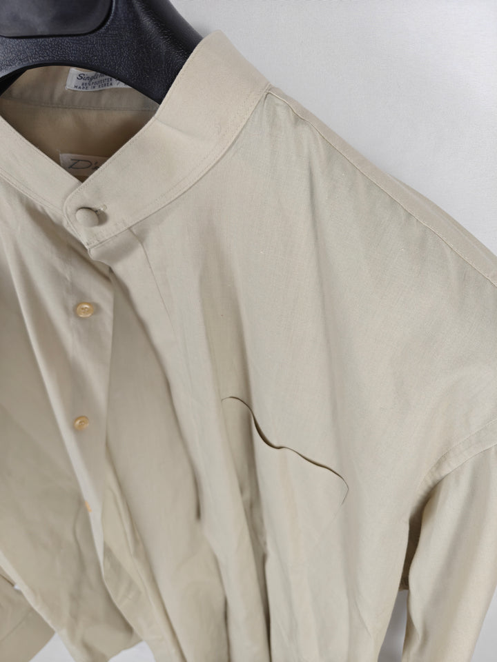 Men’s Diamante Mandarin Collar Dress Shirt Beige Size XL 17 34/35