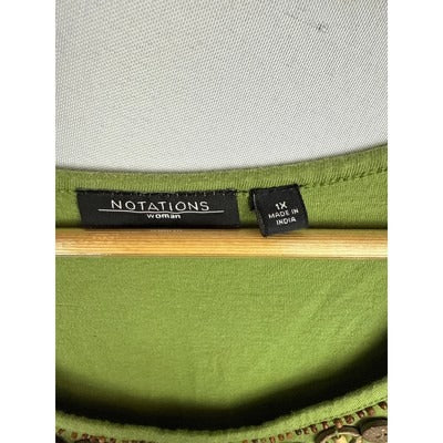 Notations Woman Green Sleeveless Embellished Top 1X 100% Cotton