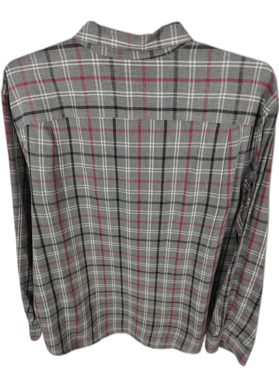 George Men's Gray Red Plaid Button Front Shirt Size 2XL 50-52 Long Sleeve Casual