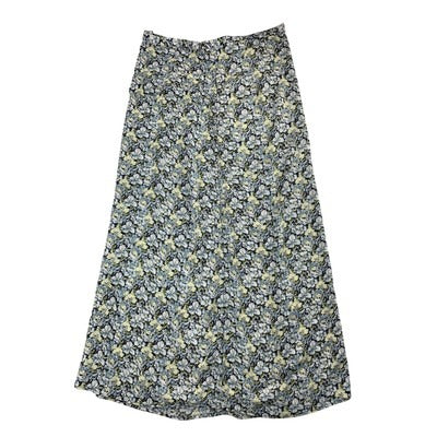 H&M Floral Print A-Line Midi Skirt Viscose Blue/Yellow Size 8