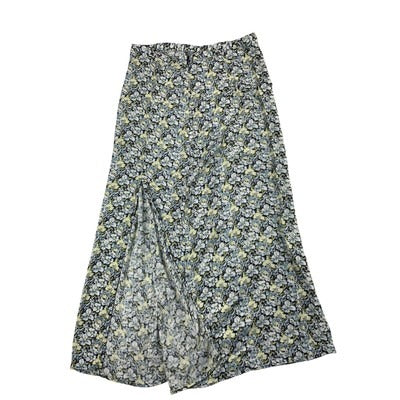 H&M Floral Print A-Line Midi Skirt Viscose Blue/Yellow Size 8