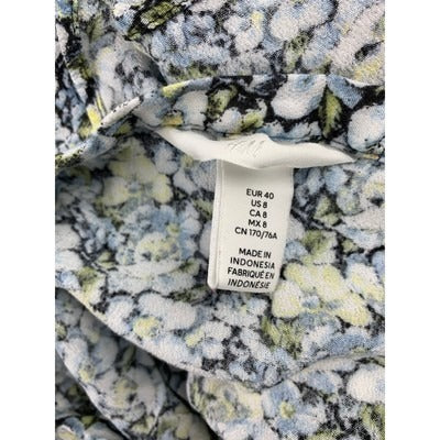 H&M Floral Print A-Line Midi Skirt Viscose Blue/Yellow Size 8
