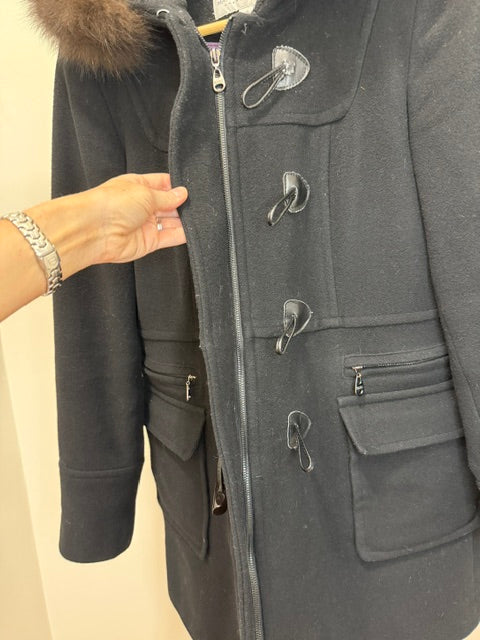 Marc New York Wool Toggle Coat with Blue Fox Fur Trim Sz10