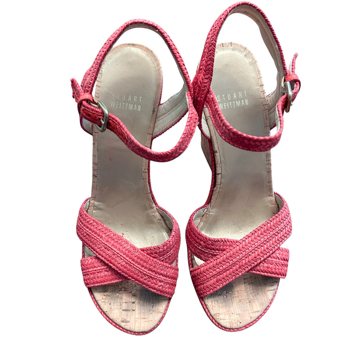 Stuart Weitzman Sandals Women's Size 8M "Minx" Wedge in Red Braided Straps