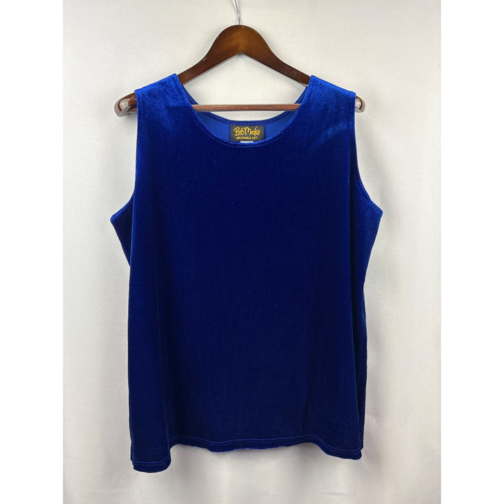 Women’s Vintage Bob Mackie 1X Sapphire Blue Velvet Sleeveless Blouse