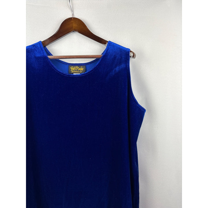 Women’s Vintage Bob Mackie 1X Sapphire Blue Velvet Sleeveless Blouse