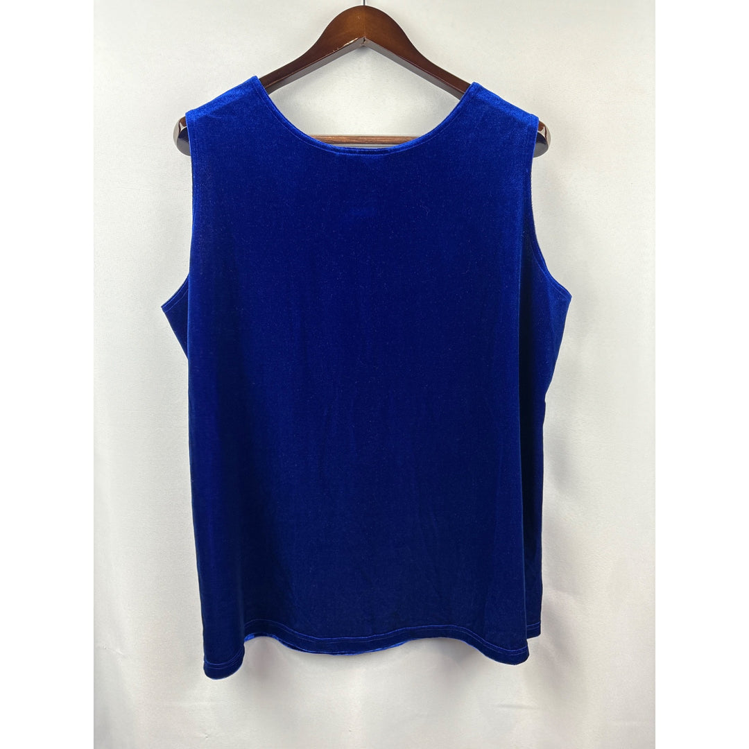 Women’s Vintage Bob Mackie 1X Sapphire Blue Velvet Sleeveless Blouse