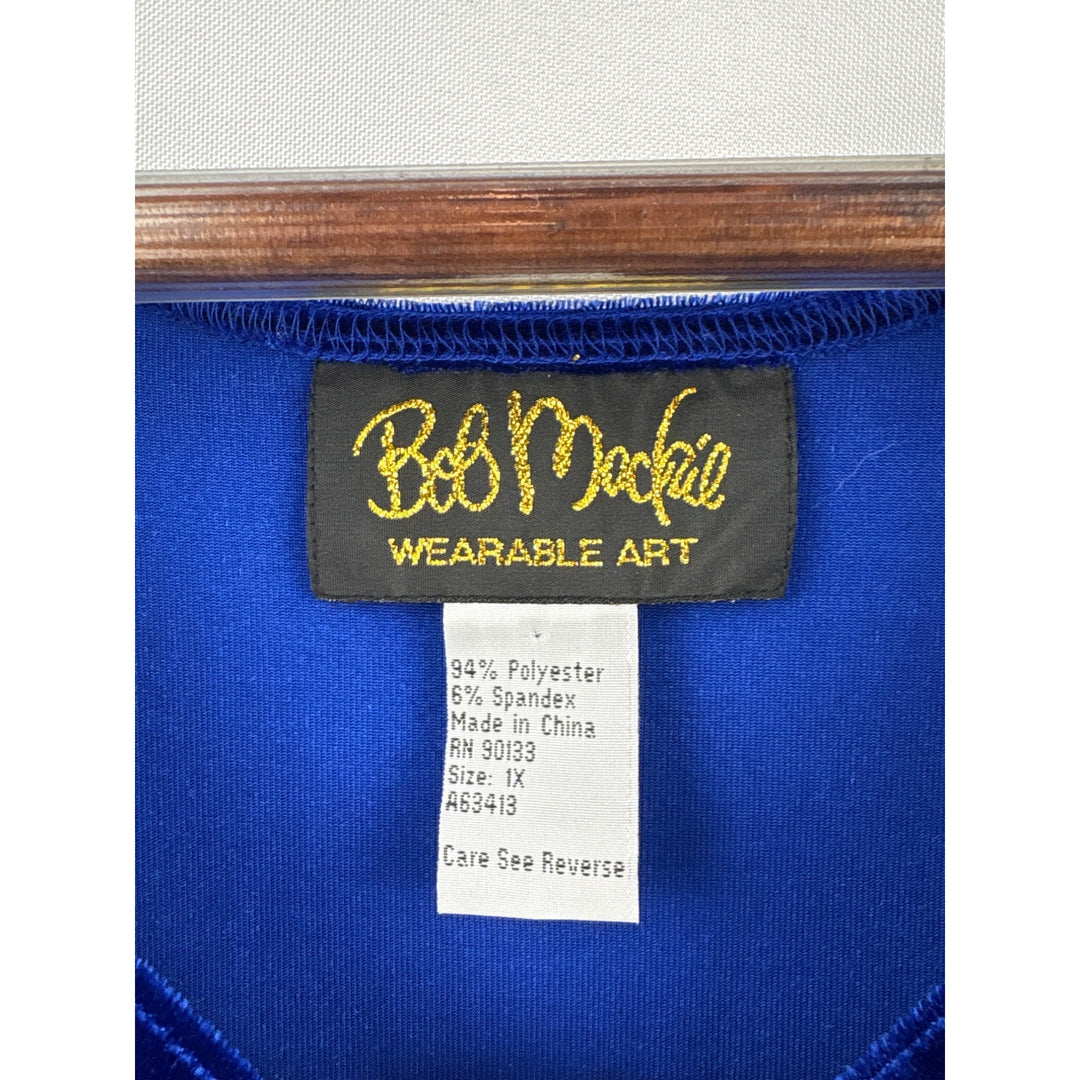 Women’s Vintage Bob Mackie 1X Sapphire Blue Velvet Sleeveless Blouse