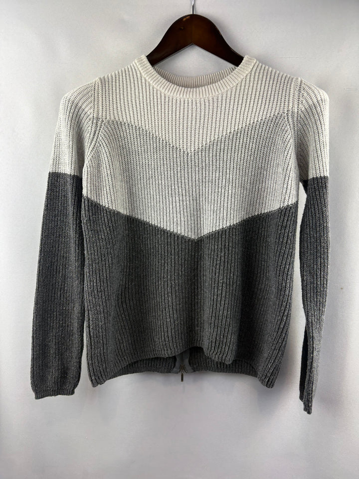 Women’s Design History Petite Small Gray & Cream Colorblock Sweater