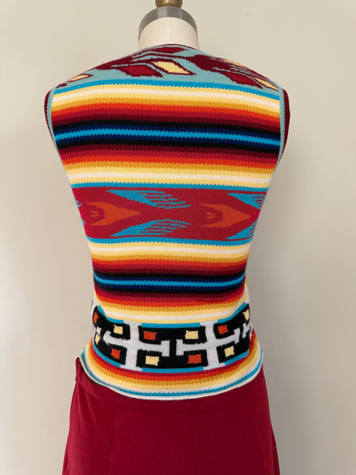 Christian Dior Boutique Y2K Tribal Print Knit Sweater Vest Made in Italy Size FR38/US 6