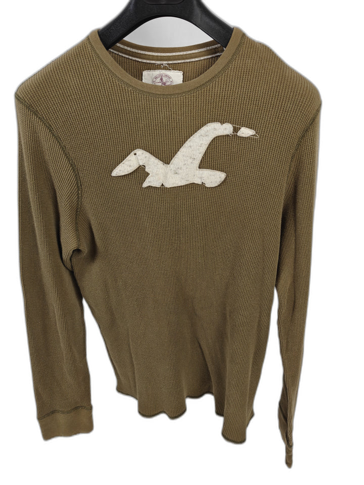 Men’s Hollister Thermal Shirt Brown XL Long Sleeve Logo