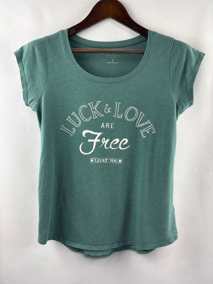 Women’s The Lucky Brand Small Green Luck &amp; Love Graphic T-Shirt