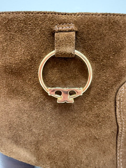 Tory Burch Sofia Lug Sole Suede Booties Festival Brown Sz9.5