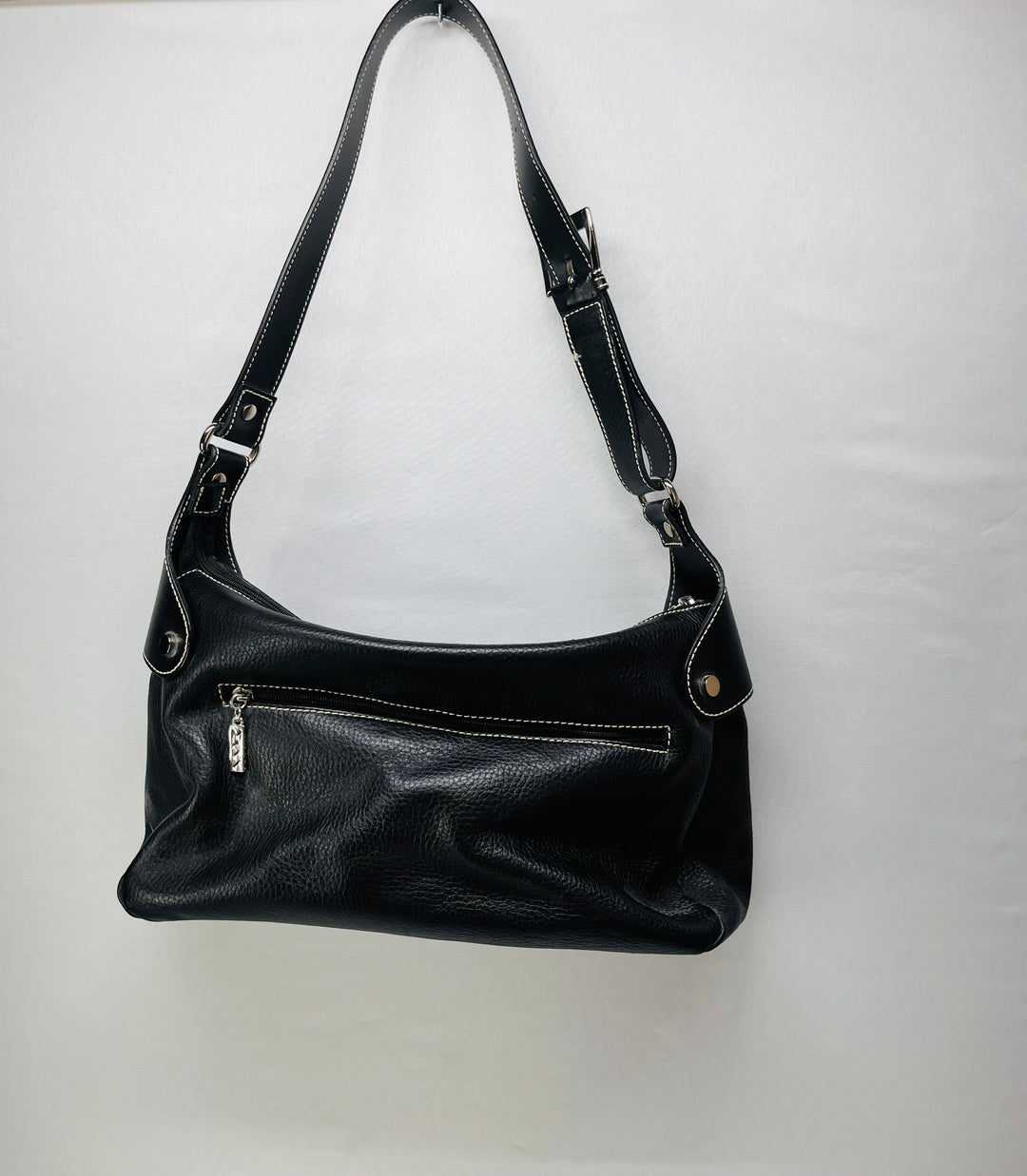 Maxx New York Black Leather Hobo Bag Multi Pocket Slouchy Shoulder Purse Y2K