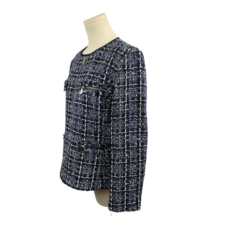 Lafayette 148 New York Womens Tweed Jacket Size 10 Blue/White Zipper Front