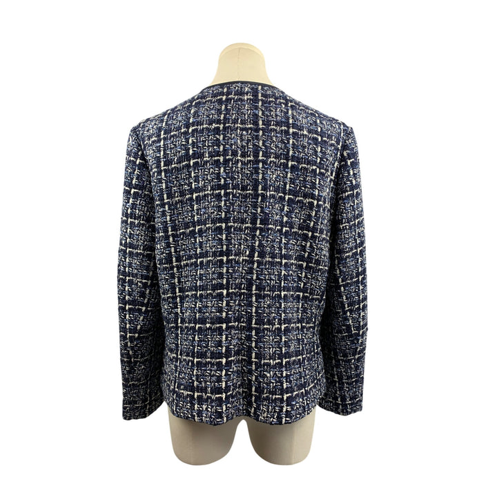 Lafayette 148 New York Womens Tweed Jacket Size 10 Blue/White Zipper Front