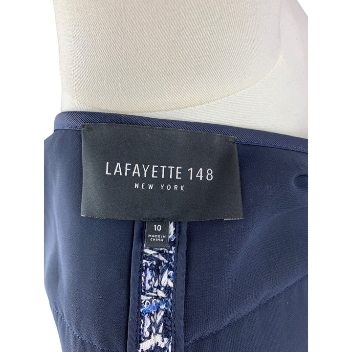 Lafayette 148 New York Womens Tweed Jacket Size 10 Blue/White Zipper Front