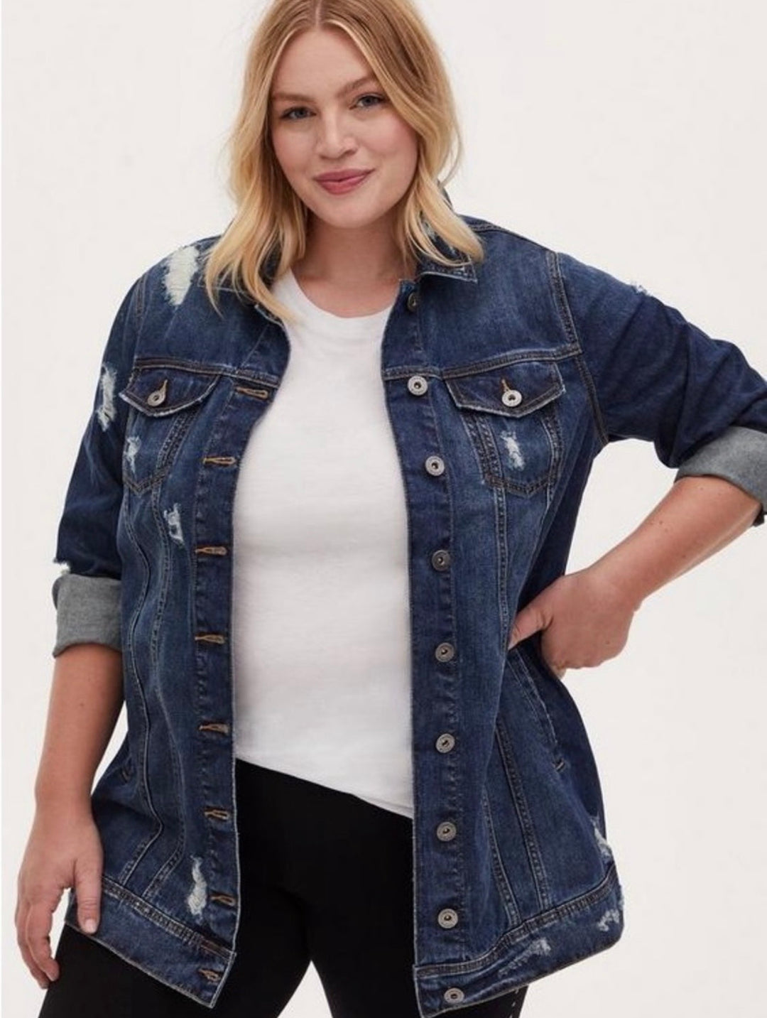 Torrid Classic Distressed Denim Jacket – Medium Wash – Sz1X (14–16)