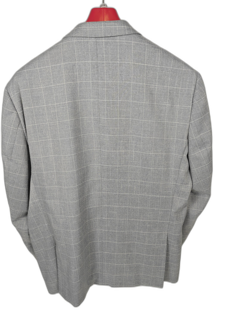Lineage Men's Gray Windowpane 2 Piece Suit 42R Blazer & Dress Pants Stretch Classic Fit