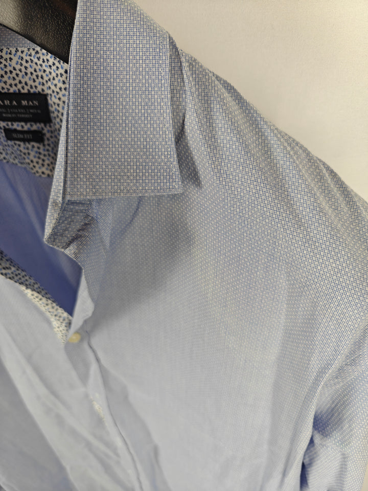 Men’s Zara Man Dress Shirt Blue XXL Slim Fit 100% Cotton