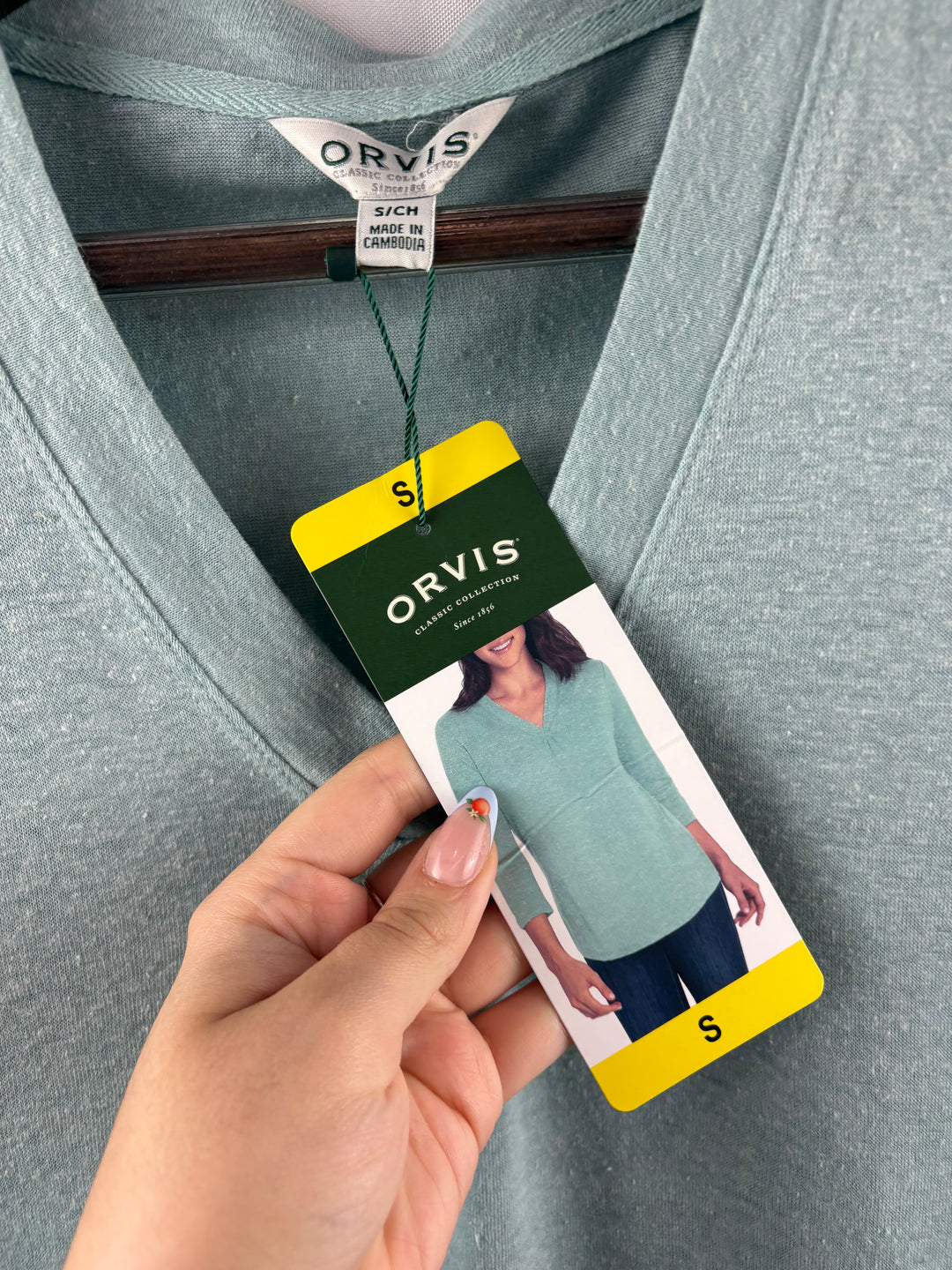 Women’s Orvis Small Pale Sea Blue V-Neck Shirt