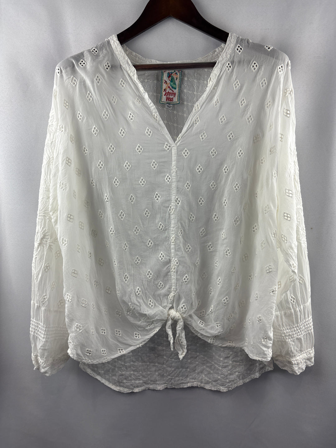 Women’s Johnny Was XXL White Long Sleeve Patterned Blouse
