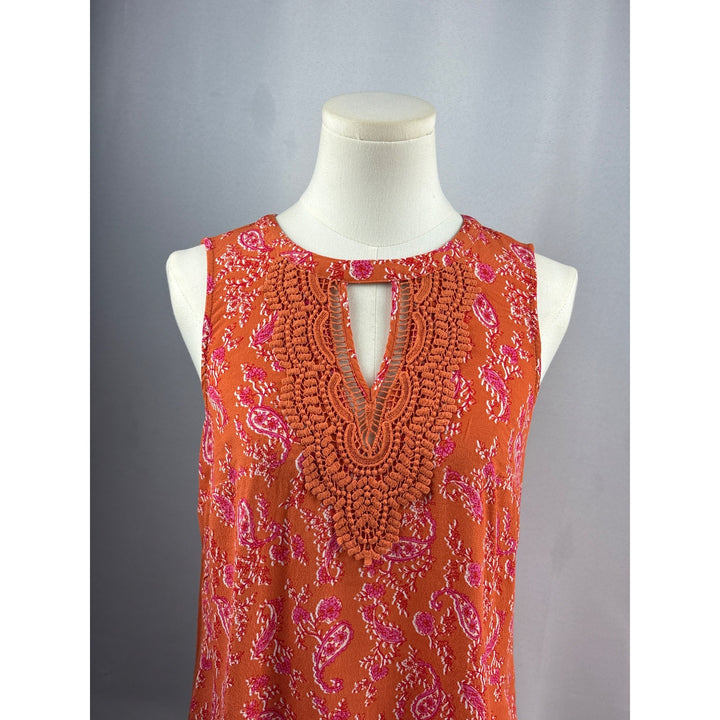 Daniel Rainn Petite Small Sleeveless Top With Lace Trim & Keyhole Neckline