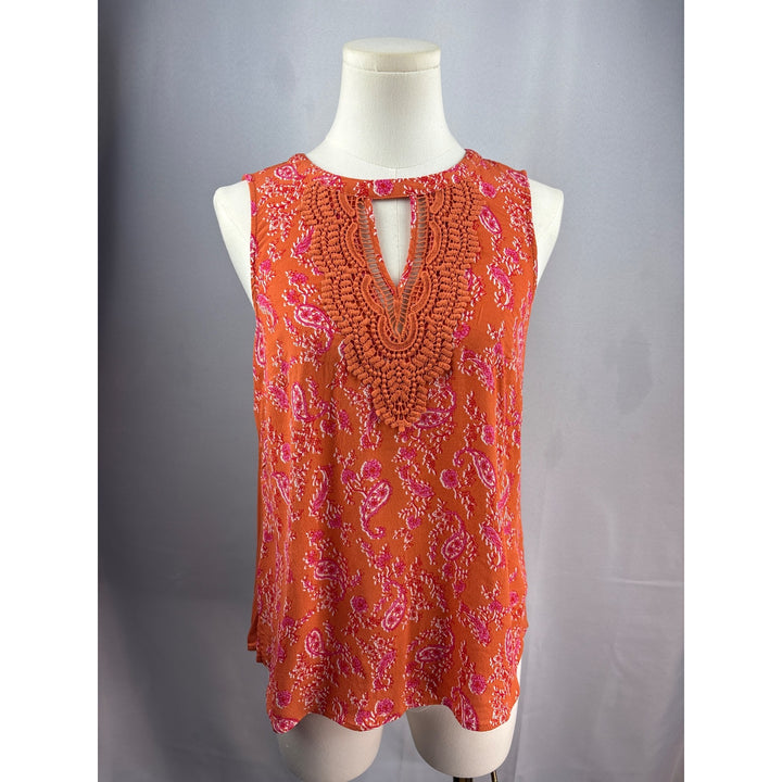 Daniel Rainn Petite Small Sleeveless Top With Lace Trim & Keyhole Neckline