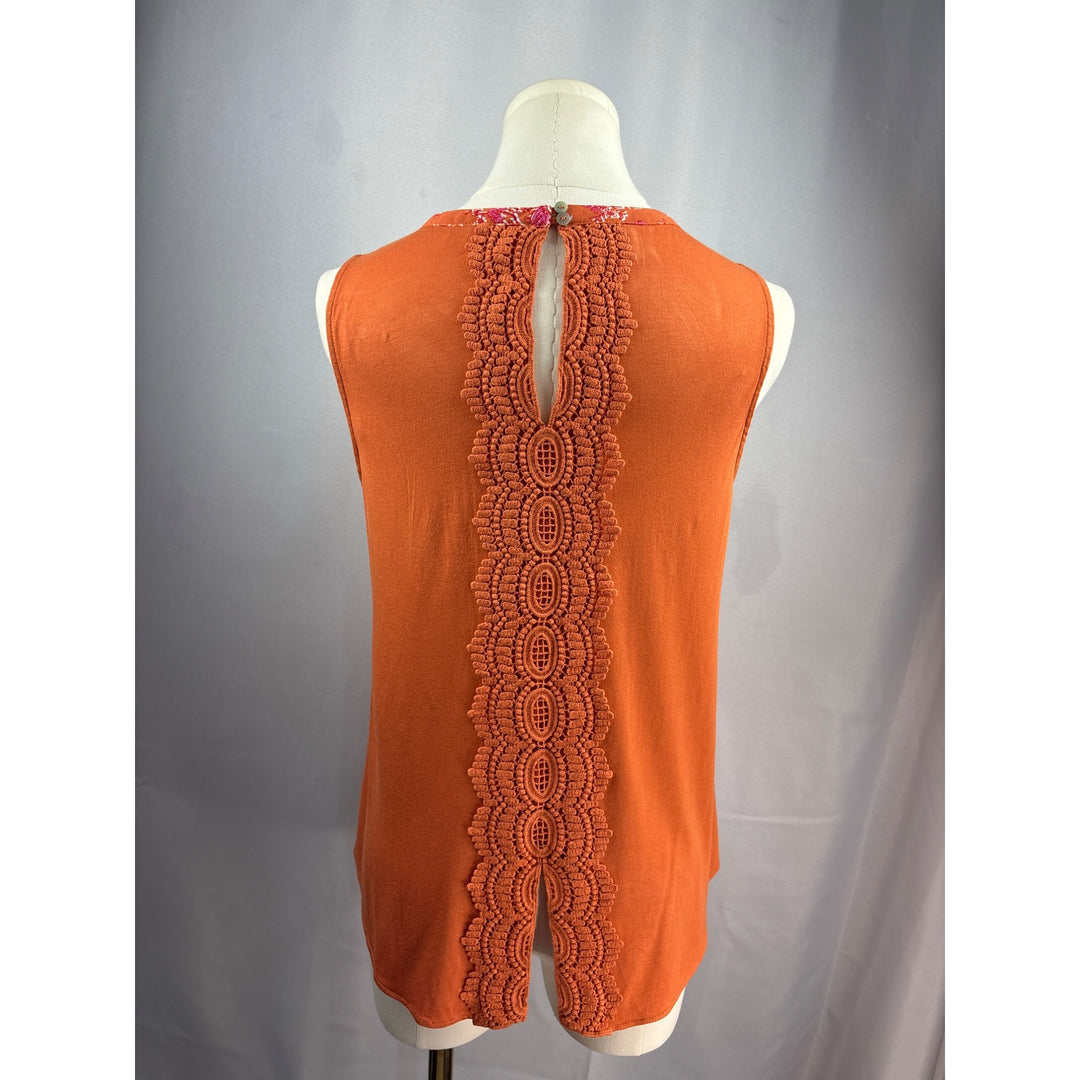 Daniel Rainn Petite Small Sleeveless Top With Lace Trim & Keyhole Neckline