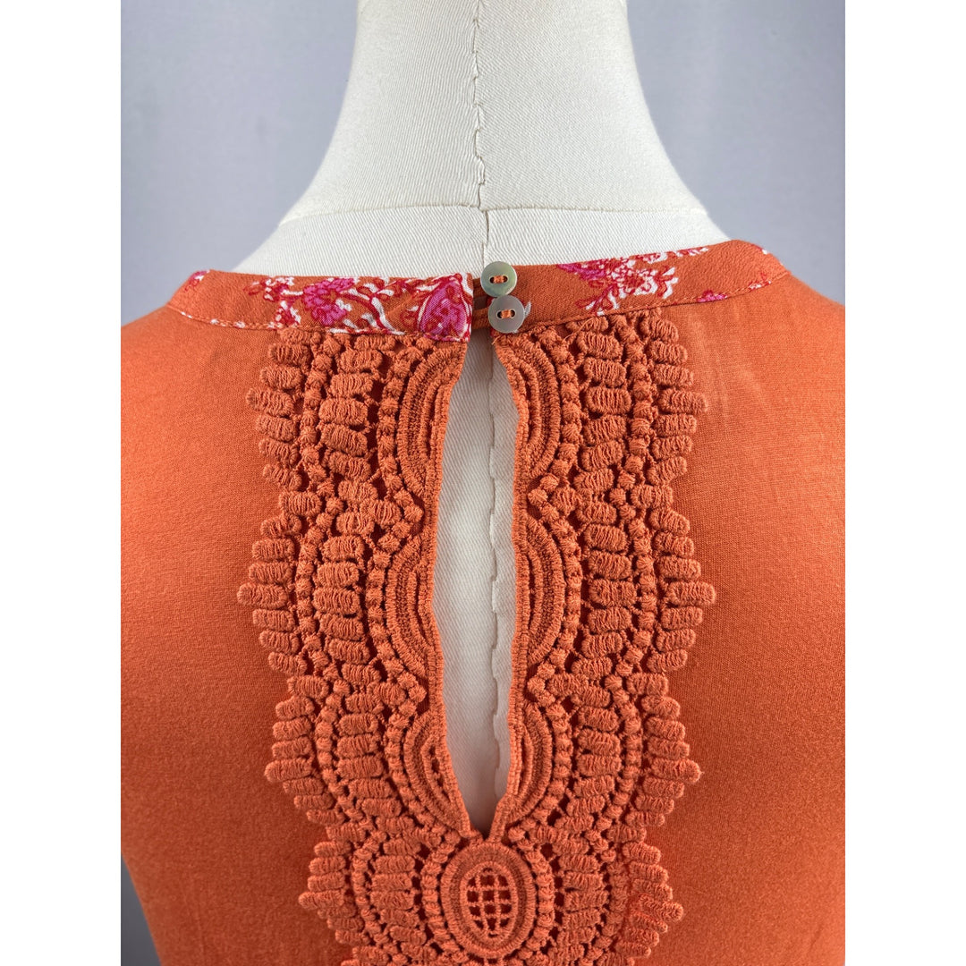 Daniel Rainn Petite Small Sleeveless Top With Lace Trim & Keyhole Neckline