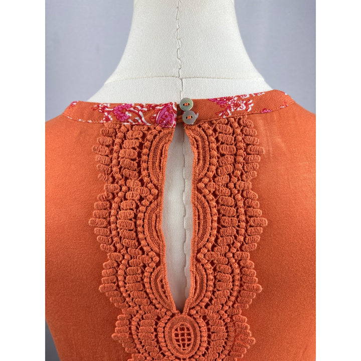 Daniel Rainn Petite Small Sleeveless Top With Lace Trim & Keyhole Neckline