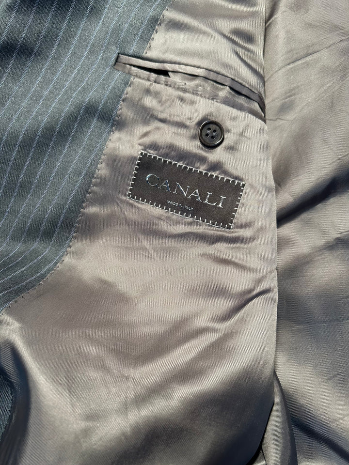 Canali Men’s Double-Breasted Pinstripe 100% Wool Suit Gray 40X29 46L Cuffed Pleated