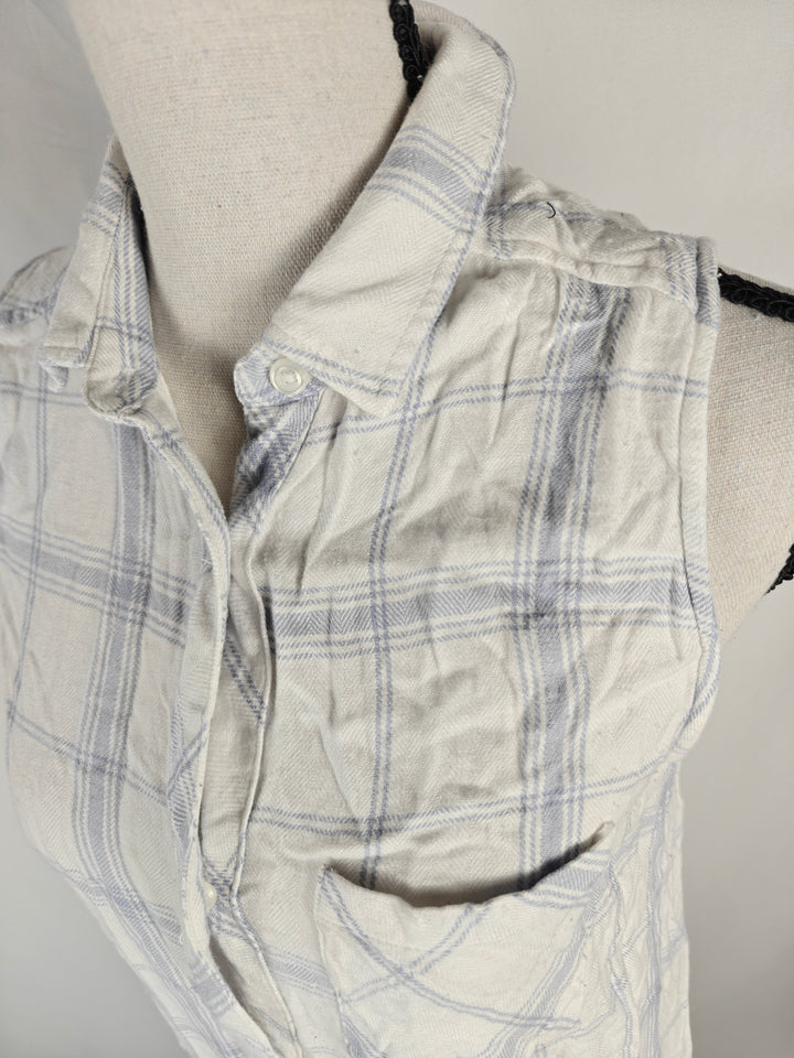 Women’s Rails Sleeveless Shirt Dress White Blue Plaid Size S