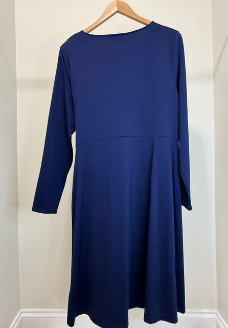 J.Crew Drapey Navy Tie‑Waist Faux Wrap Dress SzL NWT